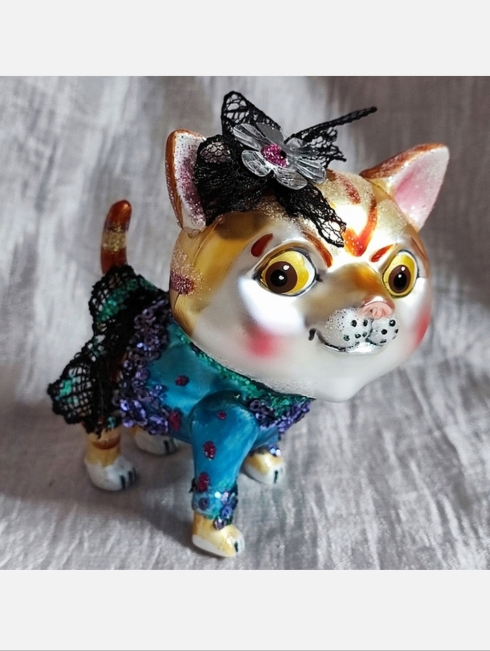 BestPysanky Quirky Whimsical Dog Fox? Mercury Glass Vintage Christmas Ornament